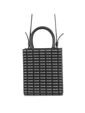 Celine Mini Vertical Cabas Logo Leather 2-Way Shoulder Bag Black White